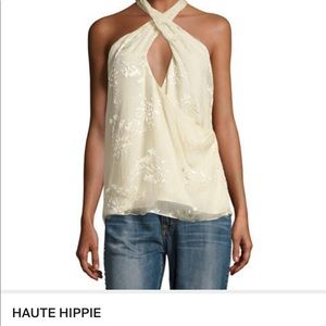 Haute Hippie Narcissus Flocked Halter Top